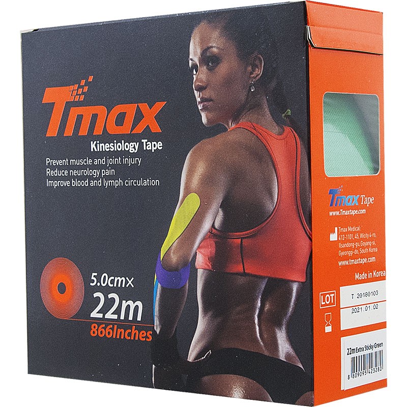 Тейп кинезиологический Tmax 22m Extra Sticky Green зеленый 800_800