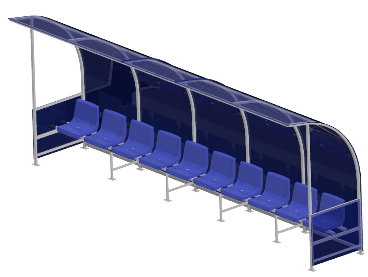 Скамейка для запасных игроков на 10 мест с козырьком из поликарбоната ФСИ 10612 1200_905