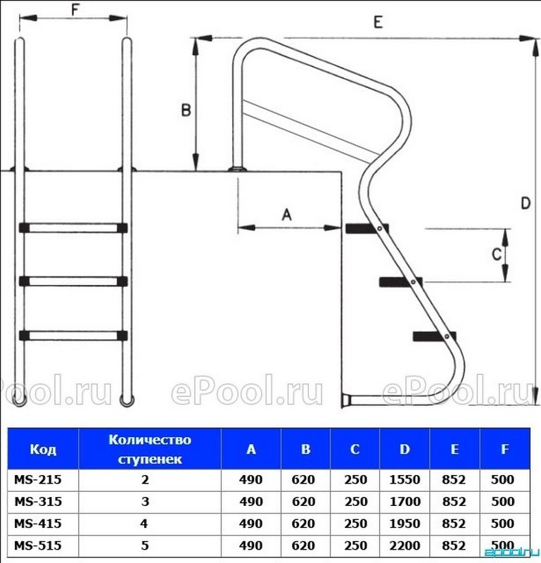 Лестница для бассейна Poolmagic MS 315 3 ступени 769_800